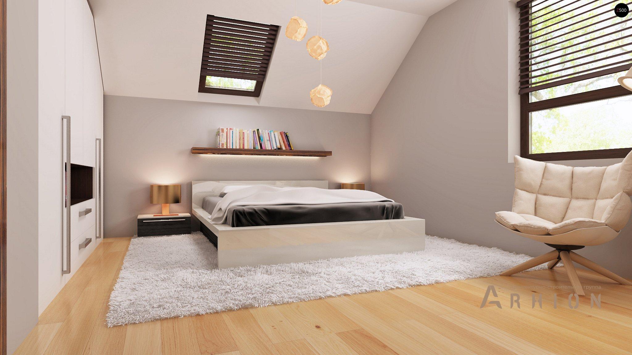 6. Проект одноэтажного дома в европейском стиле с двускатной кровлей, Z79 GP, площадью - 165 кв c мансардой, терассой, гаражом